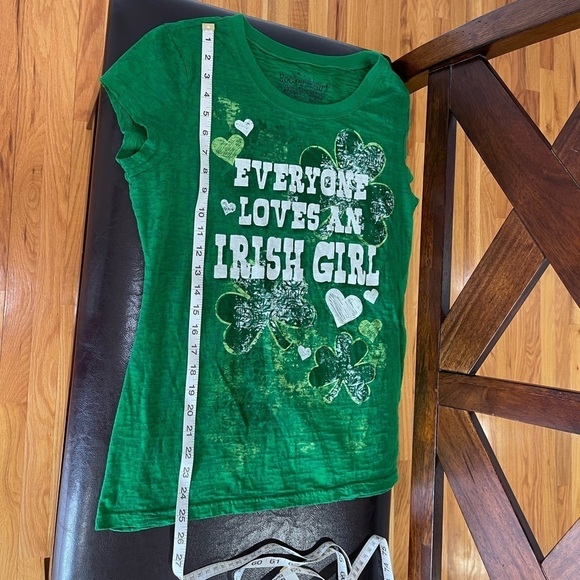Rocker Girl Burnt out cap sleeve St. Patrick day shamrock Irish Tee Shirt Jr XXL - Picture 11 of 12